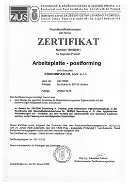 Сертификат за безвредна и безопасна употреба на ЛПДЧ Кроношпан