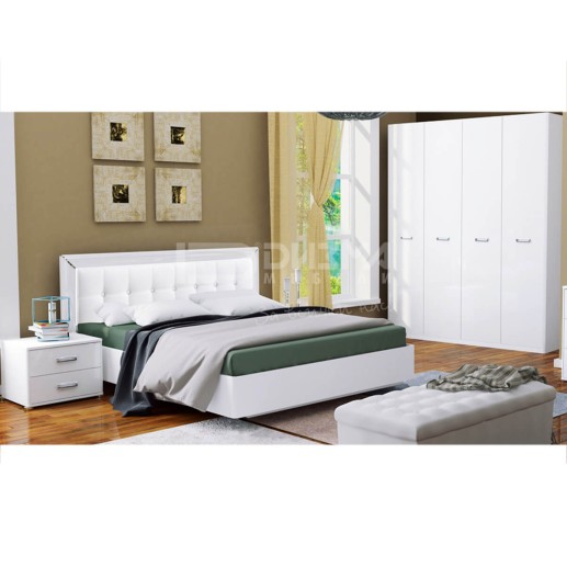 Спален комплект Бела с подматрачна рамка и механизъм 4 крилен гардероб и комплект нощни шкафчета