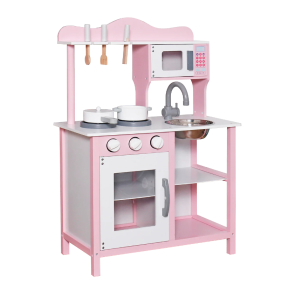 Детска дървена кухня за игра розова
